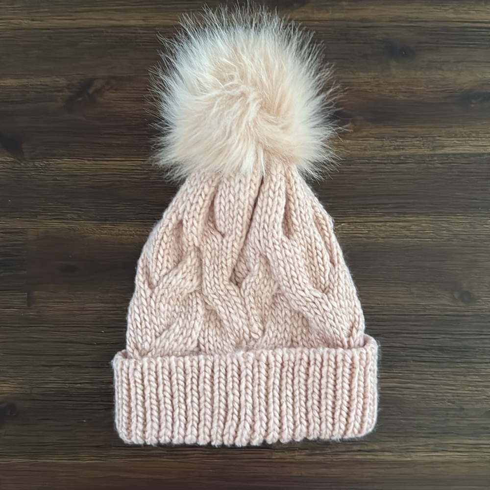 Express Pale Pink Knit Winter Beanie with Pom Pom - Picture 7 of 10